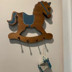 Vintage Rustic Wooden Rocking Horse Wall Hook